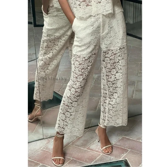 Zara | Pants & Jumpsuits | Zara Lace Detail Cropped Pants